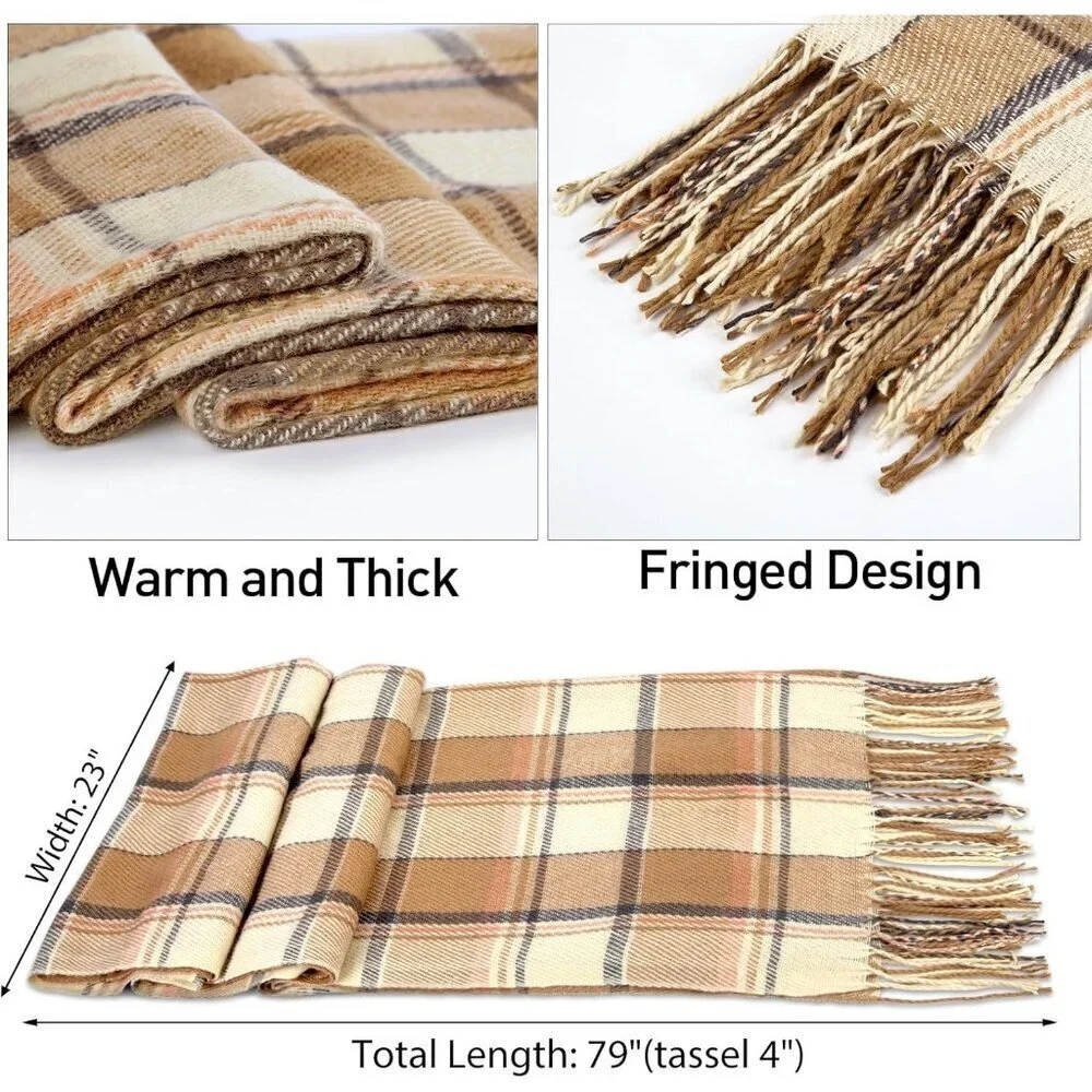 Women's brown Beige Lattic Scarf Fashion Long Plaid Shawls Wraps Big Grid Winter